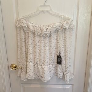 NWT Vine Camuto White and Gold Off the Shoulder Blouse